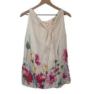 Bellambia Made In Italy Sleeveless Pink Neutral Daisy Lilly Floral Linen Top M